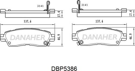 Danaher DBP5386 - Тормозные колодки, дисковые, комплект unicars.by