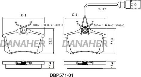 Danaher DBP571-01 - Тормозные колодки, дисковые, комплект unicars.by