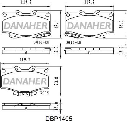 Danaher DBP1405 - Тормозные колодки, дисковые, комплект unicars.by