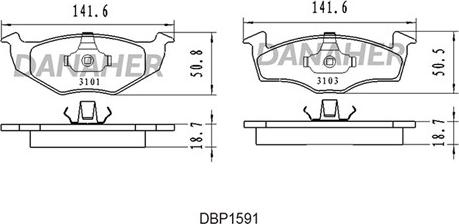 Danaher DBP1591 - Тормозные колодки, дисковые, комплект unicars.by