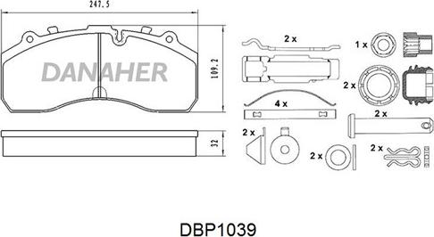 Danaher DBP1039 - Тормозные колодки, дисковые, комплект unicars.by