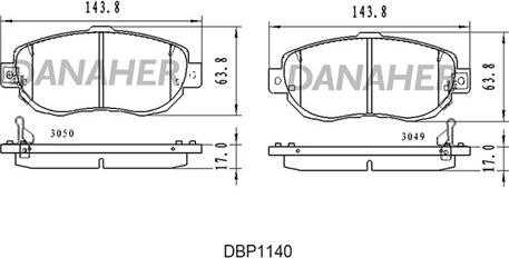 Danaher DBP1140 - Тормозные колодки, дисковые, комплект unicars.by