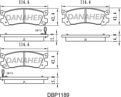 Danaher DBP1189 - Тормозные колодки, дисковые, комплект unicars.by