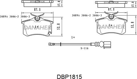 Danaher DBP1815 - Тормозные колодки, дисковые, комплект unicars.by