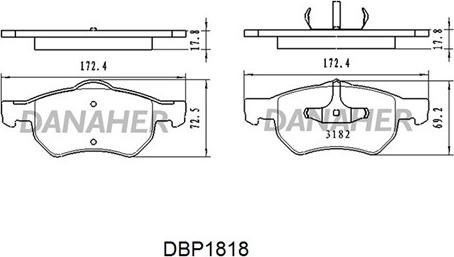 Danaher DBP1818 - Тормозные колодки, дисковые, комплект unicars.by