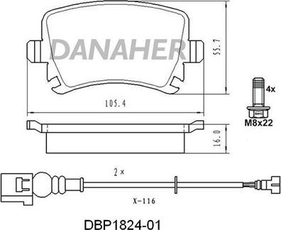 Danaher DBP1824-01 - Тормозные колодки, дисковые, комплект unicars.by