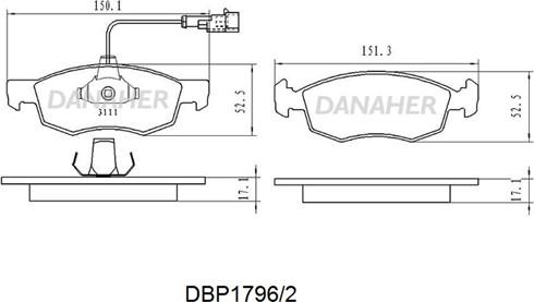 Danaher DBP1796/2 - Тормозные колодки, дисковые, комплект unicars.by