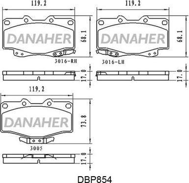 Danaher DBP854 - Тормозные колодки, дисковые, комплект unicars.by