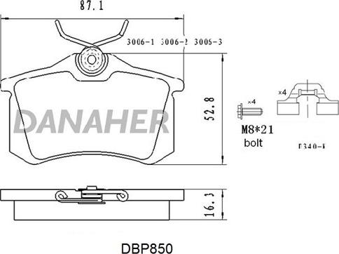 Danaher DBP850 - Тормозные колодки, дисковые, комплект unicars.by