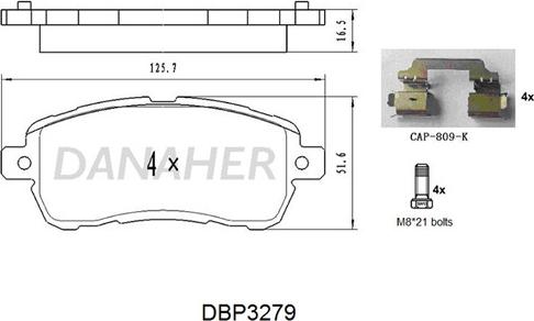 Danaher DBP3279 - Тормозные колодки, дисковые, комплект unicars.by