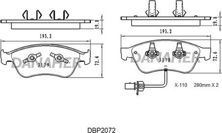 Danaher DBP2072 - Тормозные колодки, дисковые, комплект unicars.by