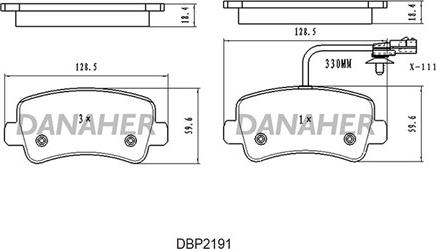 Danaher DBP2191 - Тормозные колодки, дисковые, комплект unicars.by