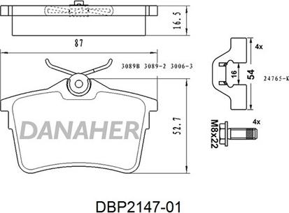 Danaher DBP2147-01 - Тормозные колодки, дисковые, комплект unicars.by