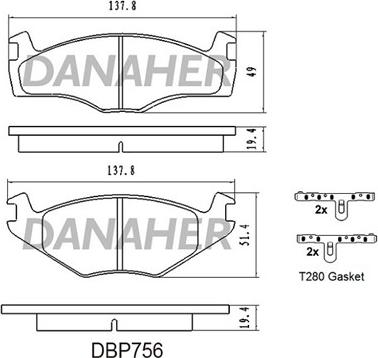 Danaher DBP756 - Тормозные колодки, дисковые, комплект unicars.by