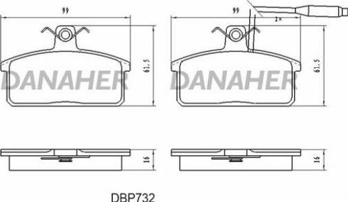 Danaher DBP732 - Тормозные колодки, дисковые, комплект unicars.by