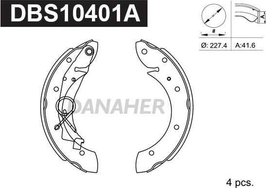 Danaher DBS10401A - Комплект тормозных колодок, барабанные unicars.by