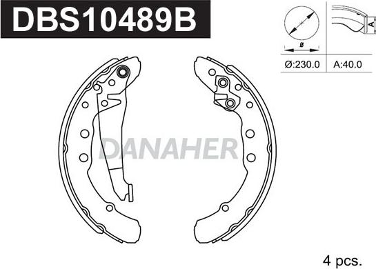 Danaher DBS10489B - Комплект тормозных колодок, барабанные unicars.by