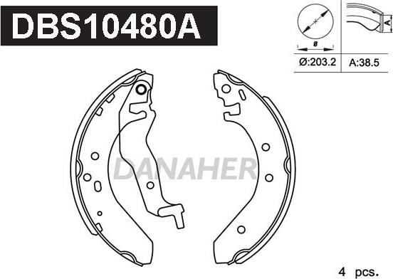 Danaher DBS10480A - Комплект тормозных колодок, барабанные unicars.by