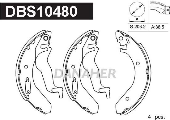 Danaher DBS10480 - Комплект тормозных колодок, барабанные unicars.by