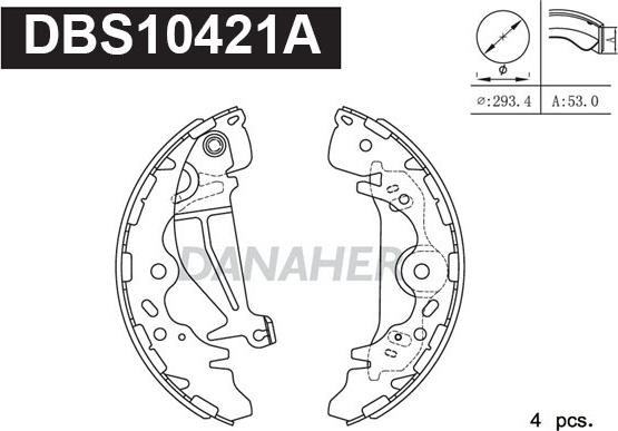 Danaher DBS10421A - Комплект тормозных колодок, барабанные unicars.by