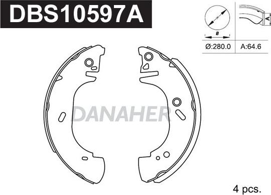 Danaher DBS10597A - Комплект тормозных колодок, барабанные unicars.by