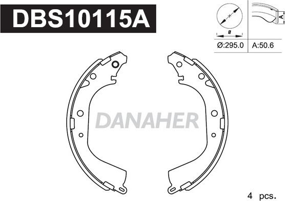 Danaher DBS10115A - Комплект тормозных колодок, барабанные unicars.by