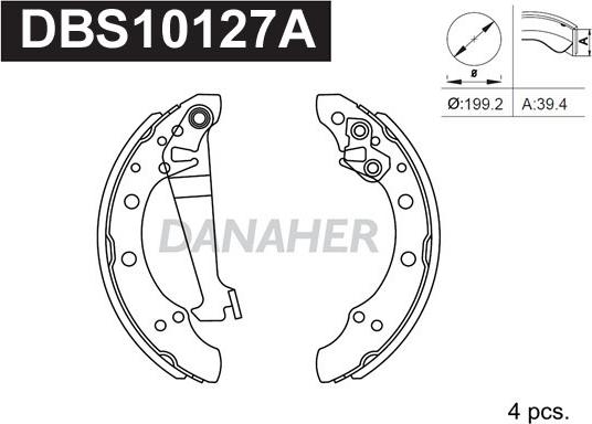 Danaher DBS10127A - Комплект тормозных колодок, барабанные unicars.by