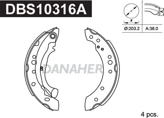 Danaher DBS10316A - Комплект тормозных колодок, барабанные unicars.by