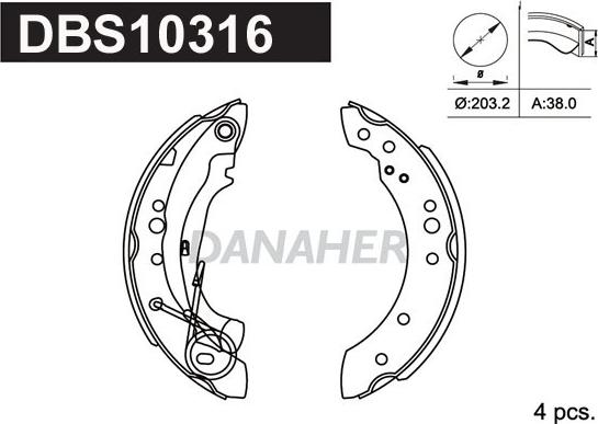 Danaher DBS10316 - Комплект тормозных колодок, барабанные unicars.by