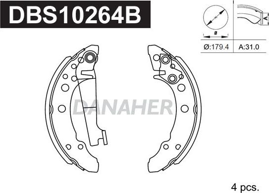 Danaher DBS10264B - Комплект тормозных колодок, барабанные unicars.by