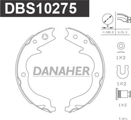 Danaher DBS10275 - Комплект тормозов, ручник, парковка unicars.by