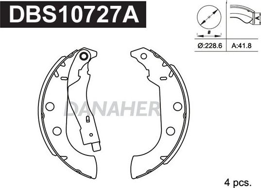 Danaher DBS10727A - Комплект тормозных колодок, барабанные unicars.by