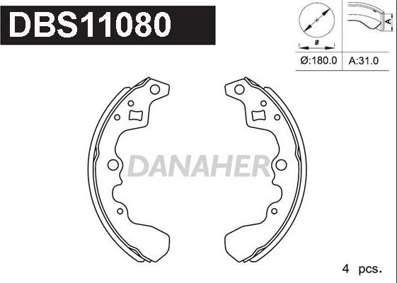 Danaher DBS11080 - Комплект тормозных колодок, барабанные unicars.by