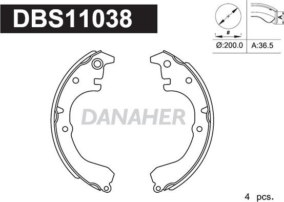 Danaher DBS11038 - Комплект тормозных колодок, барабанные unicars.by