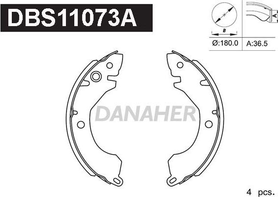 Danaher DBS11073A - Комплект тормозных колодок, барабанные unicars.by