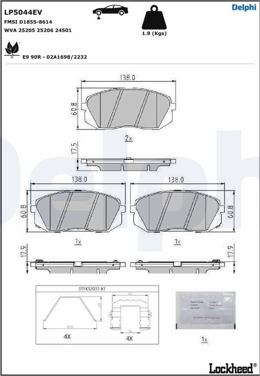 Delphi LP5044EV - Тормозные колодки, дисковые, комплект unicars.by