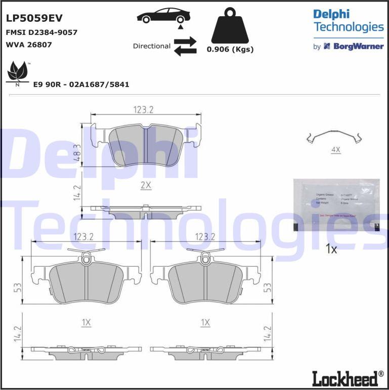 Delphi LP5059EV - Тормозные колодки, дисковые, комплект unicars.by