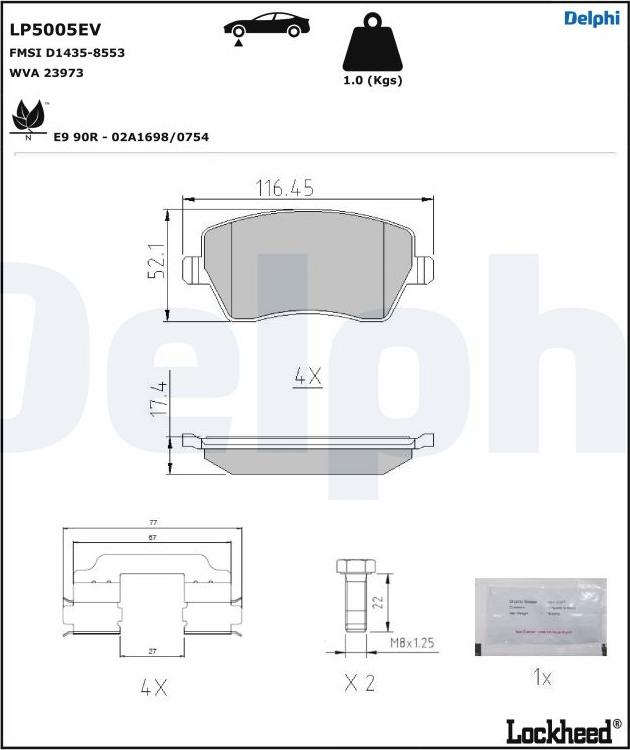 Delphi LP5005EV - Тормозные колодки, дисковые, комплект unicars.by