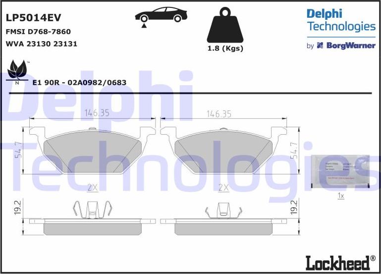 Delphi LP5014EV - Тормозные колодки, дисковые, комплект unicars.by