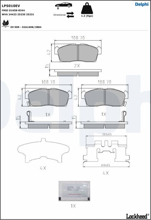 Delphi LP5010EV - Тормозные колодки, дисковые, комплект unicars.by