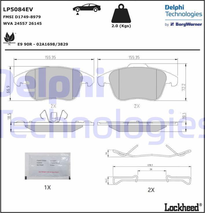 Delphi LP5084EV - Тормозные колодки, дисковые, комплект unicars.by