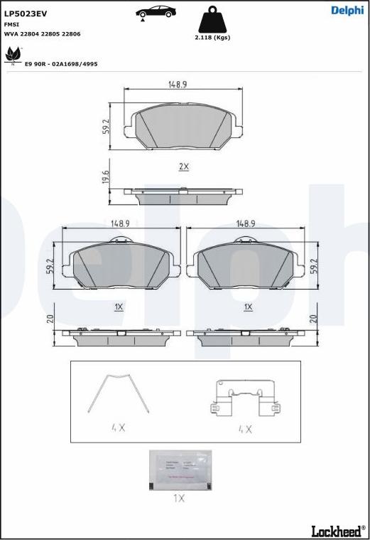 Delphi LP5023EV - Тормозные колодки, дисковые, комплект unicars.by