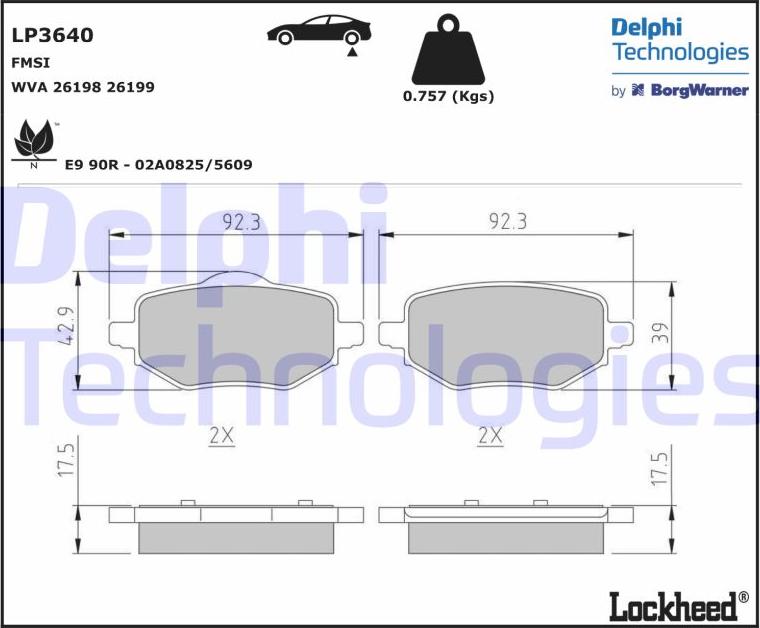 Delphi LP3640 - Тормозные колодки, дисковые, комплект unicars.by