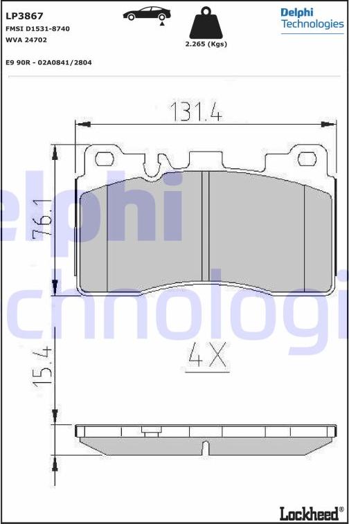 Delphi LP3867 - Тормозные колодки, дисковые, комплект unicars.by