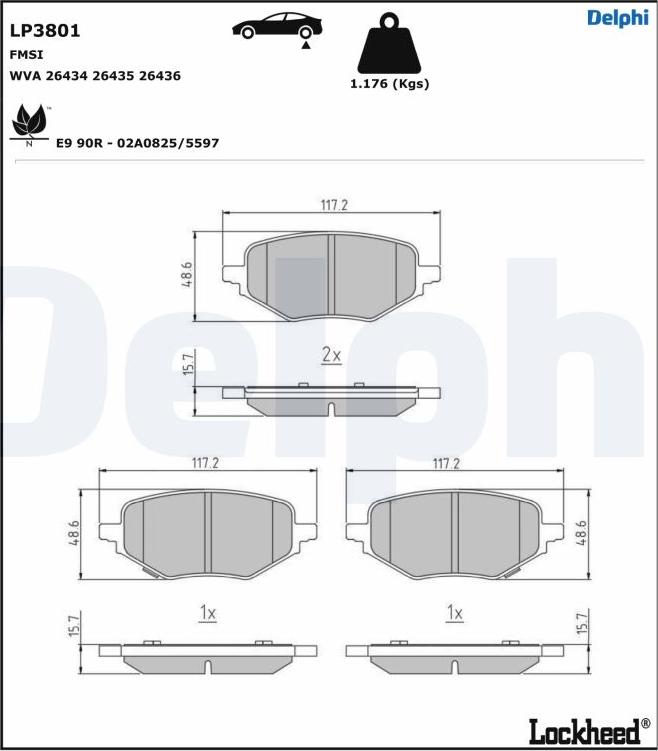 Delphi LP3801 - Тормозные колодки, дисковые, комплект unicars.by