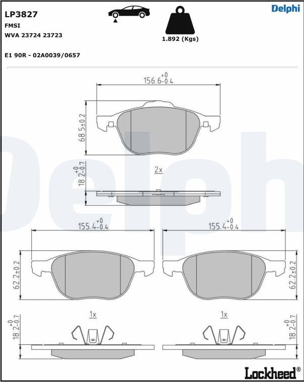 Delphi LP3827 - Тормозные колодки, дисковые, комплект unicars.by