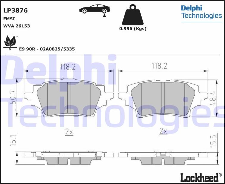 Delphi LP3876 - Тормозные колодки, дисковые, комплект unicars.by