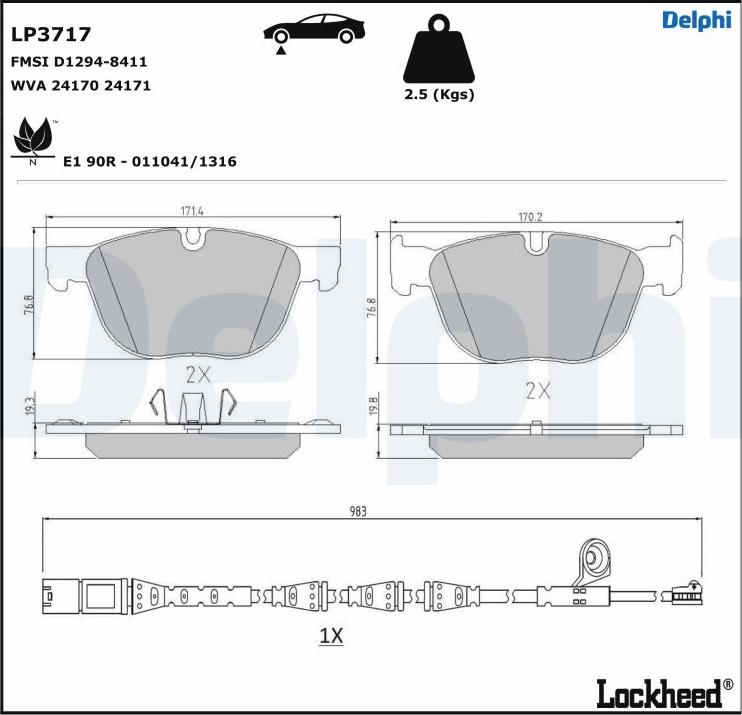 Delphi LP3717 - Тормозные колодки, дисковые, комплект unicars.by