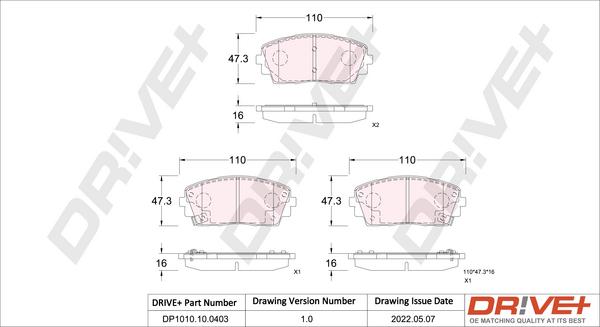 Dr!ve+ DP1010.10.0403 - Тормозные колодки, дисковые, комплект unicars.by