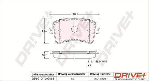 Dr!ve+ DP1010.10.0413 - Тормозные колодки, дисковые, комплект unicars.by